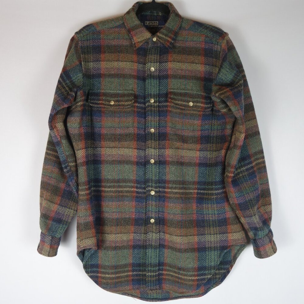 Vintage 1980s Ralph Lauren Tartan Plaid Thick Wool Button Up Shirt, Size Small